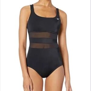 NIKE Mesh Edge V-Back One-Piece Swimsuit Sz L Black